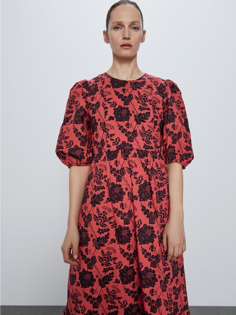 Zara Beverly Red Floral Embroidered Beaded Sequin Dress - EUC - Picture 3 of 12